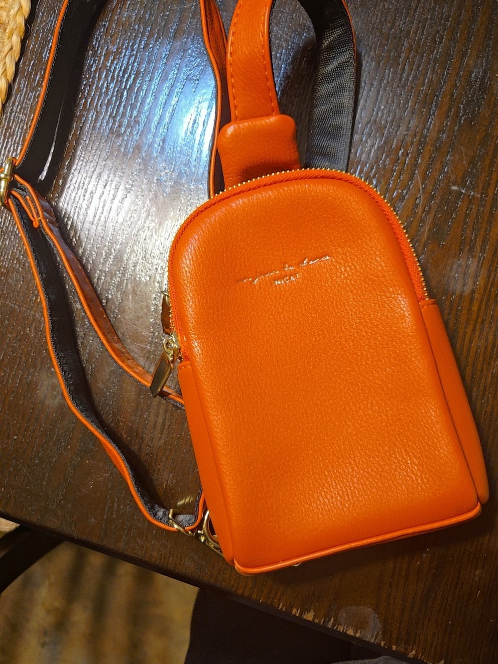 Orange Pebbled Leather Crossbody Sling Bag - Unbranded